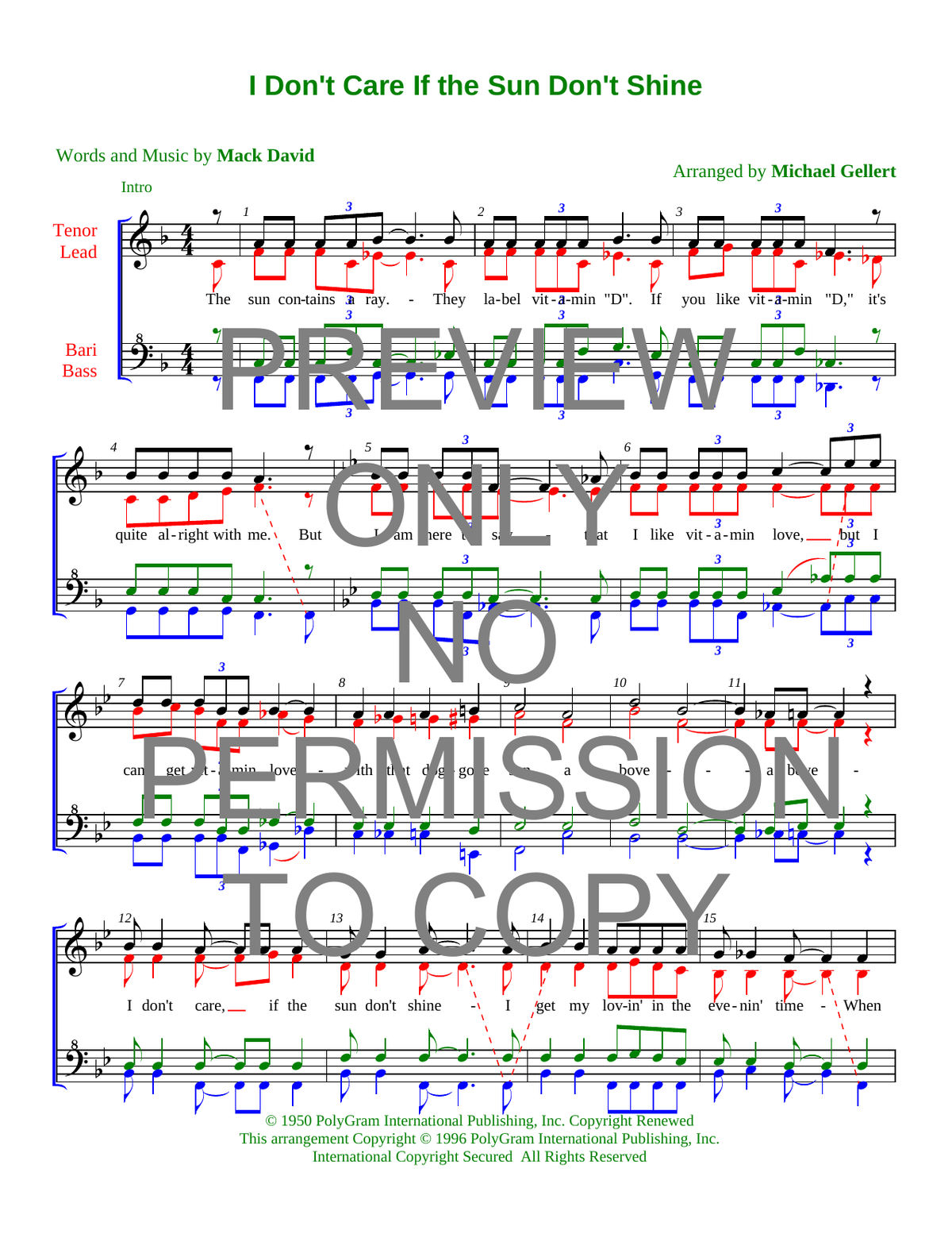 I Don't Care If The Sun Don't Shine — sheet music preview, arranged by Michael Gellert