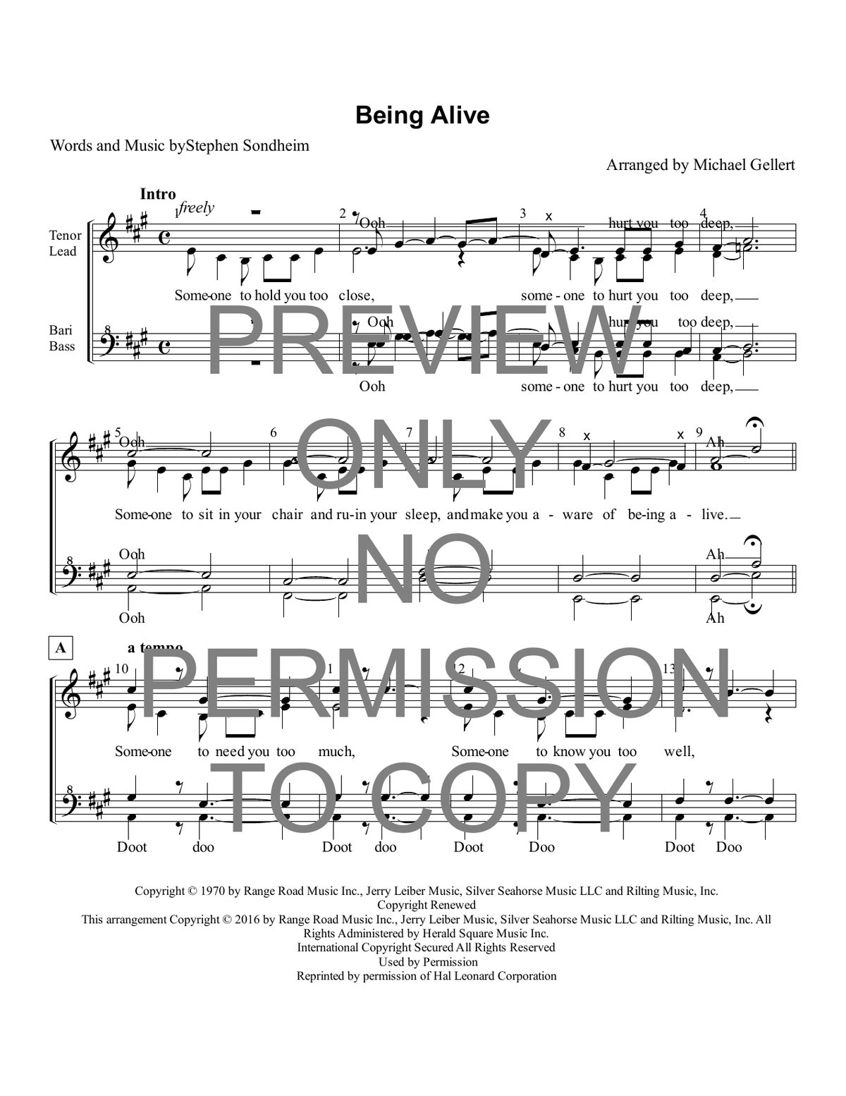 Being Alive — sheet music preview, arranged by Michael Gellert
