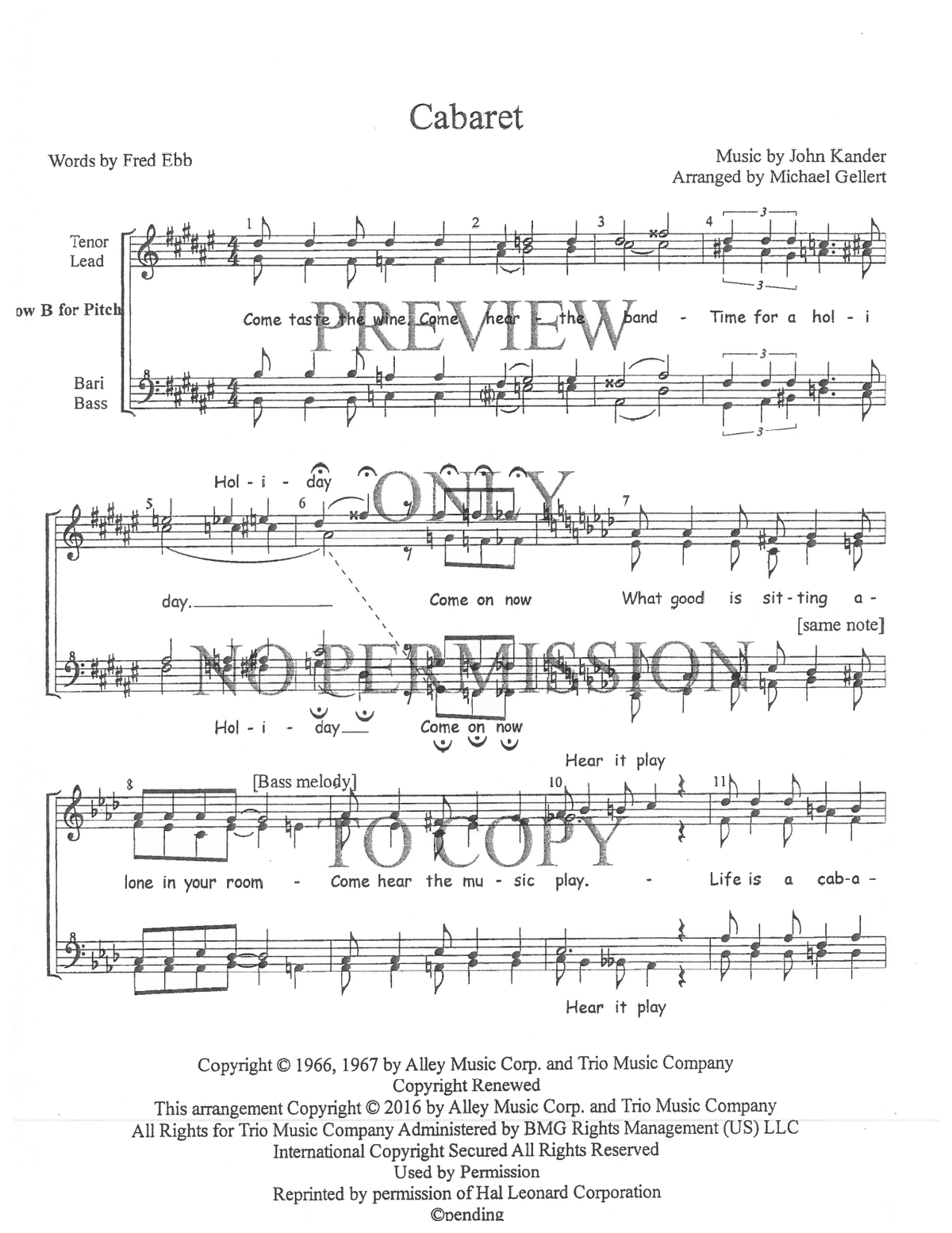Cabaret — sheet music preview, arranged by Michael Gellert