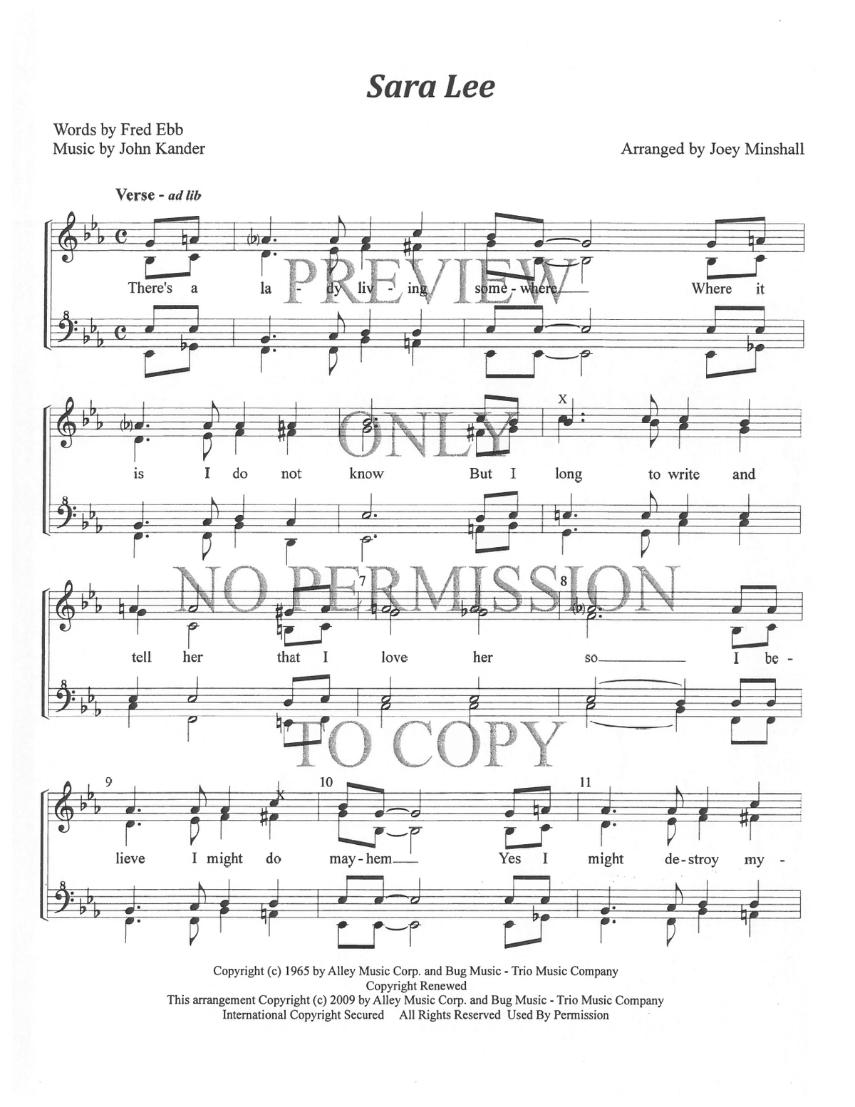 Sara Lee — sheet music preview, arranged by Joey Minshall