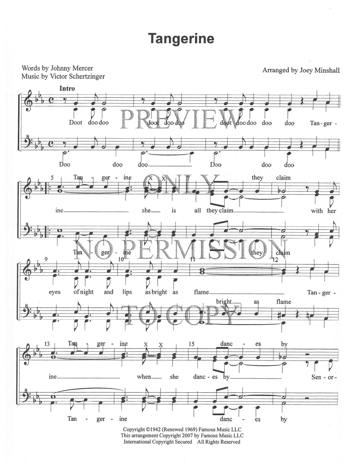 Tangerine — sheet music preview, arranged by Joey Minshall