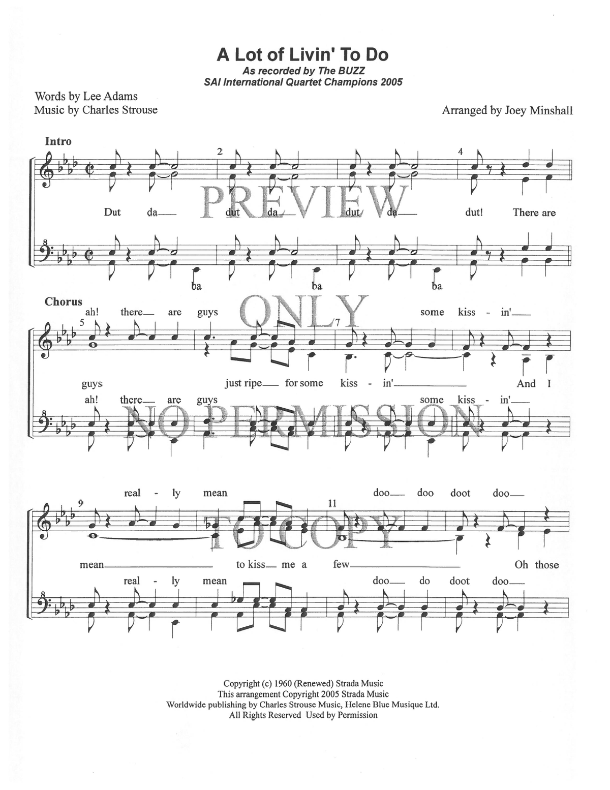 A Lot Of Livin' To Do — sheet music preview, arranged by Joey Minshall