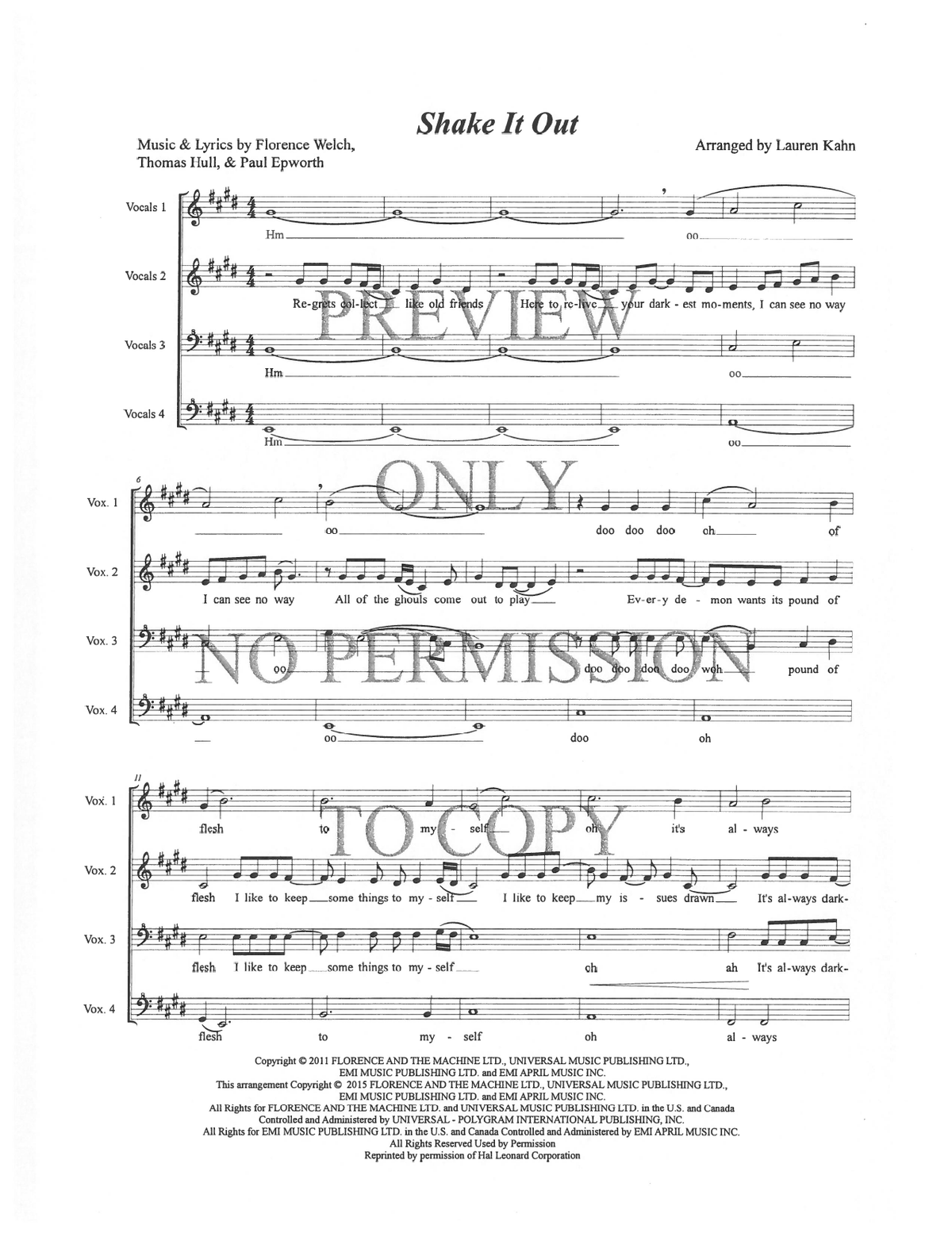 Shake It Out — sheet music preview, arranged by Lauren Kahn