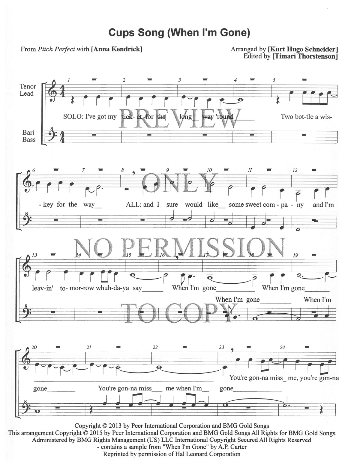 Cups (You're Gonna Miss Me) — sheet music preview, arranged by Timari Thorstenson