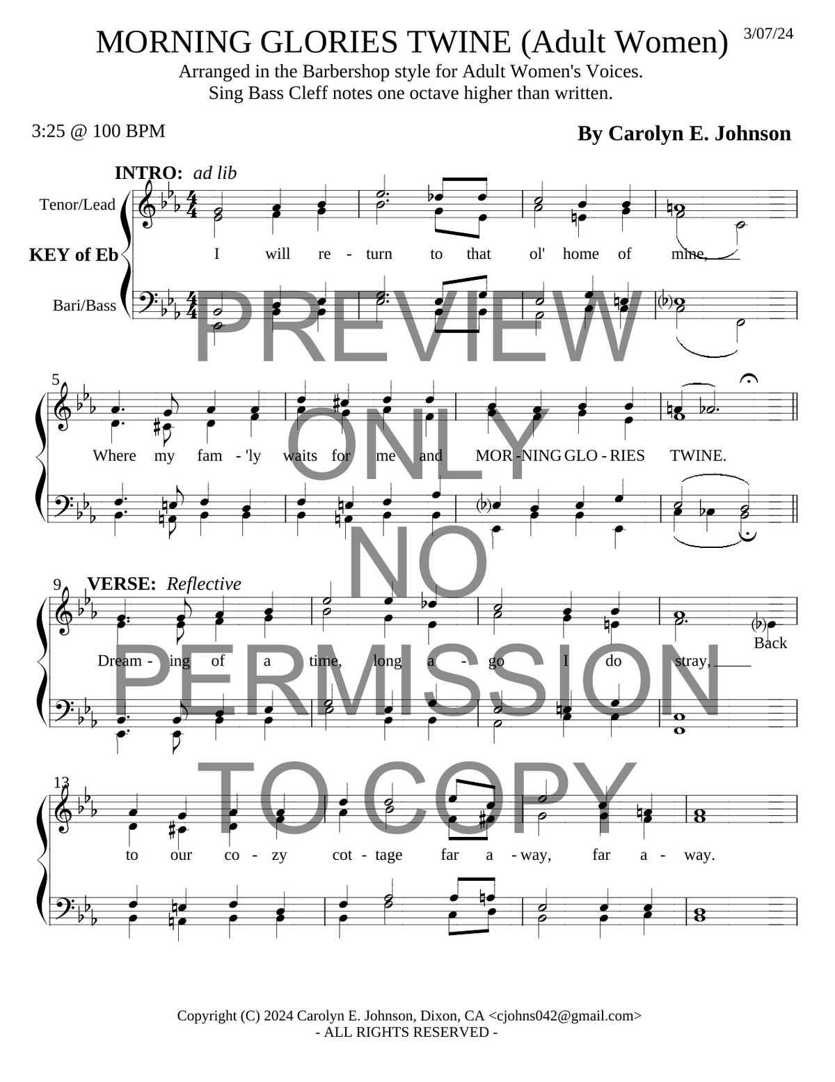 Morning Glories Twine (Adult) — sheet music preview, arranged by Carolyn Johnson
