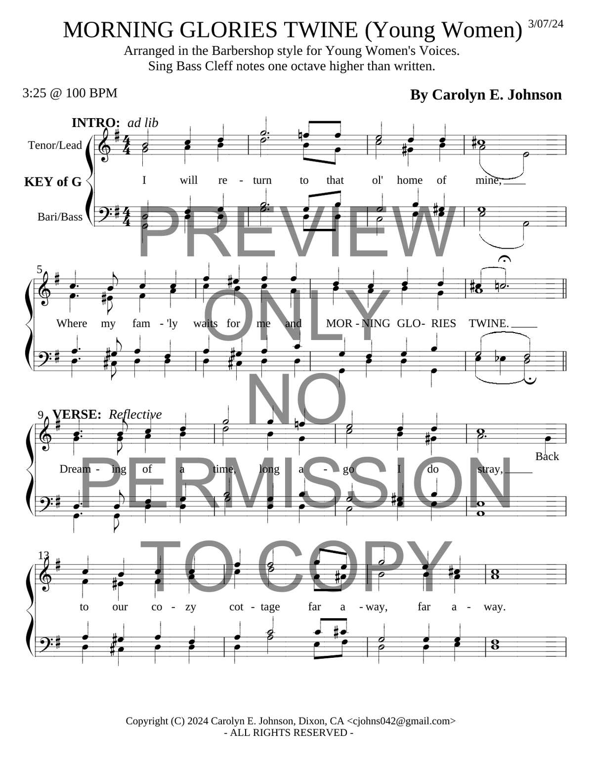 YW - Morning Glories Twine — sheet music preview, arranged by Carolyn Johnson