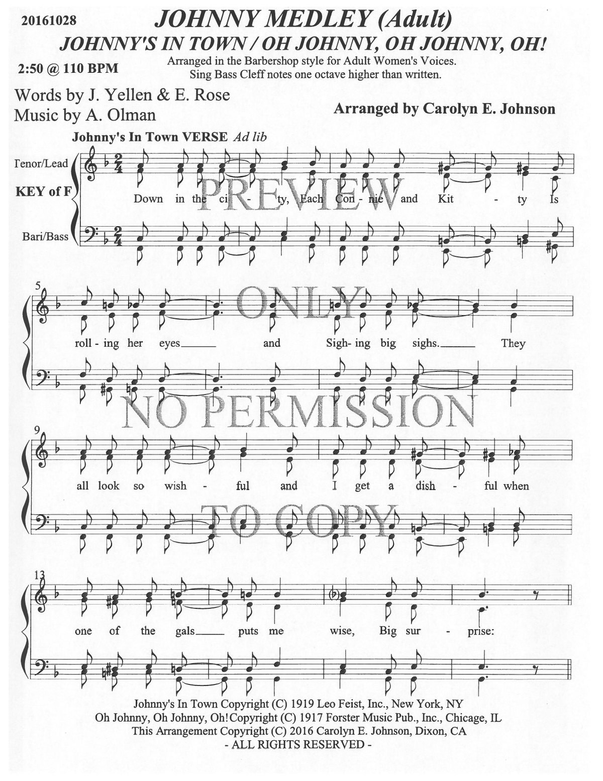 372 Medley: Johnny Medley — sheet music preview, arranged by Carolyn Johnson