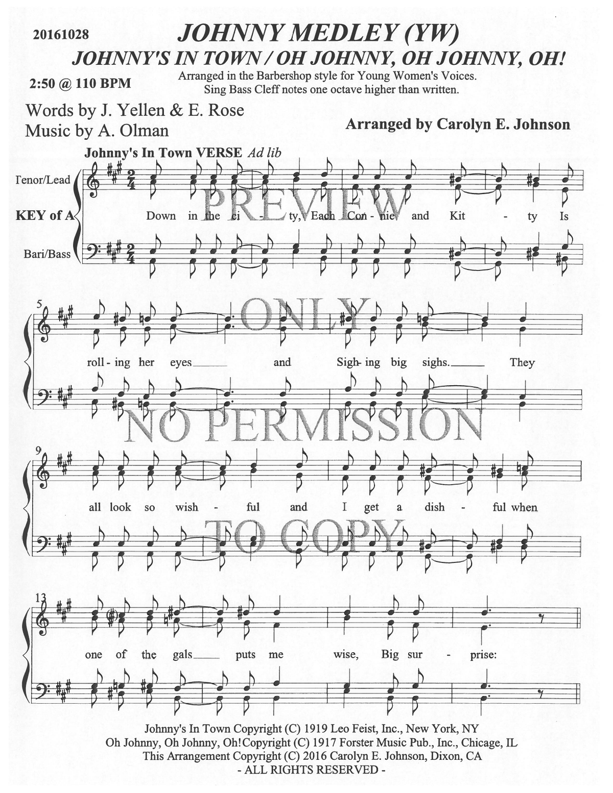 YW - 372 Medley: Johnny Medley — sheet music preview, arranged by Carolyn Johnson