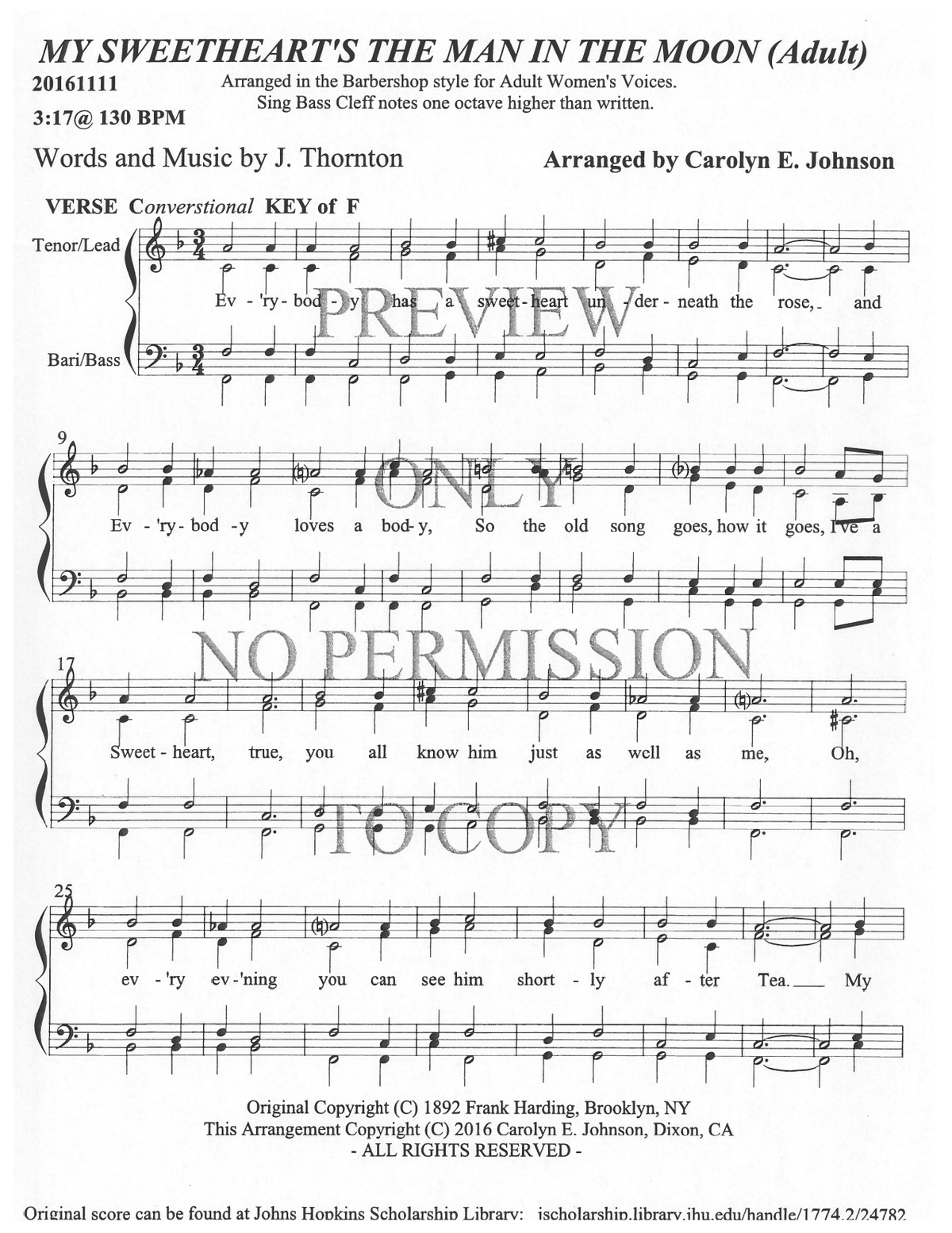 My Sweetheart's The Man In The Moon — sheet music preview, arranged by Carolyn Johnson