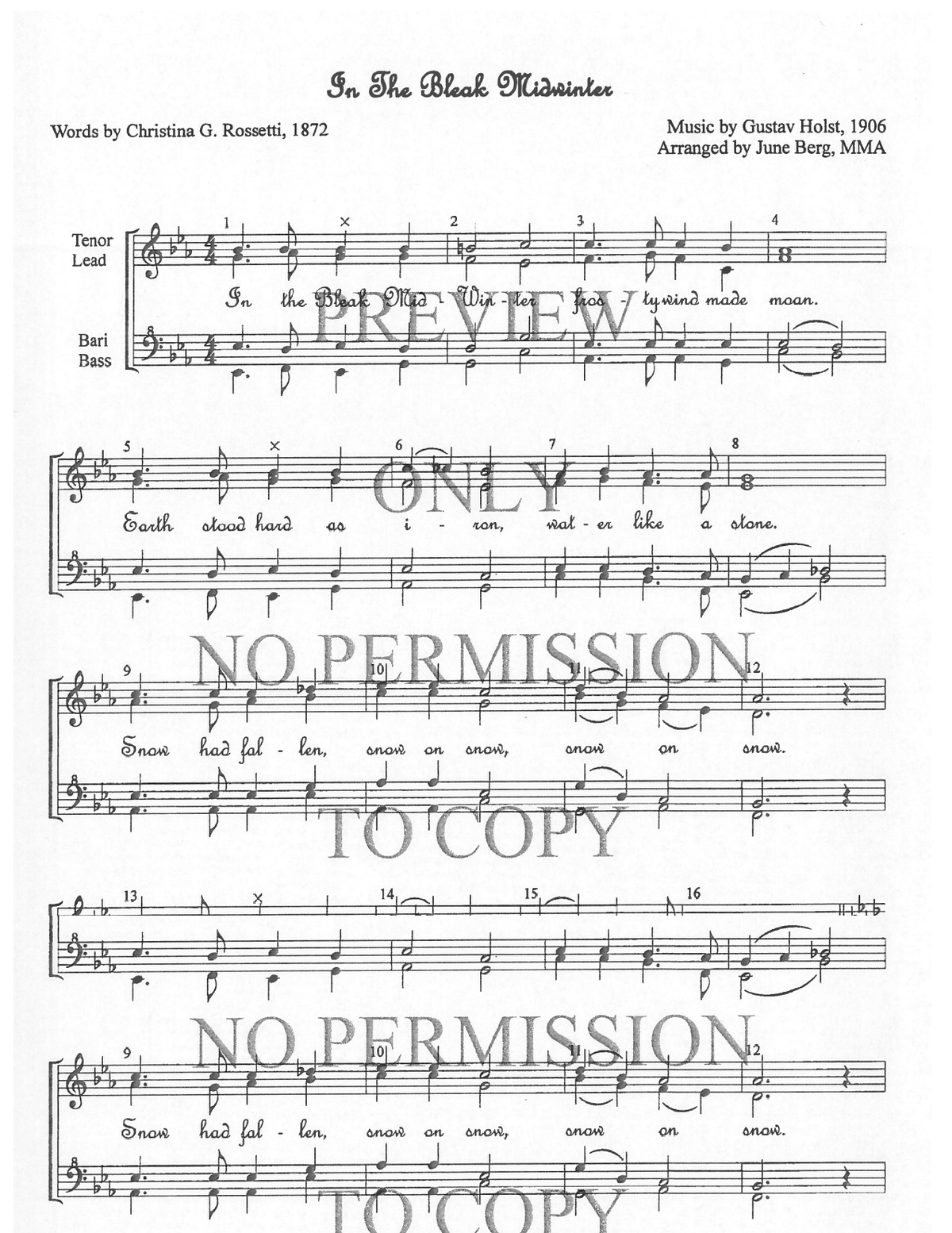 In The Bleak Midwinter — sheet music preview, arranged by June Berg