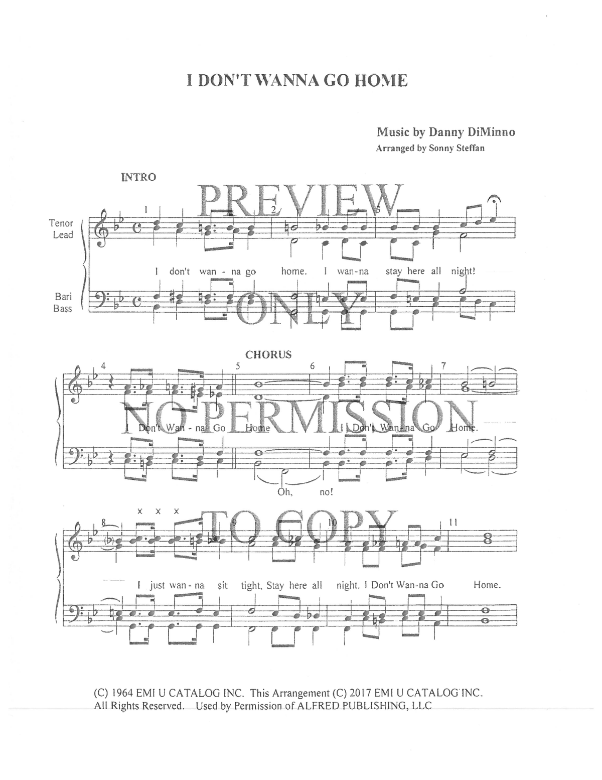 I Don't Wanna Go Home — sheet music preview, arranged by Sonny Steffan