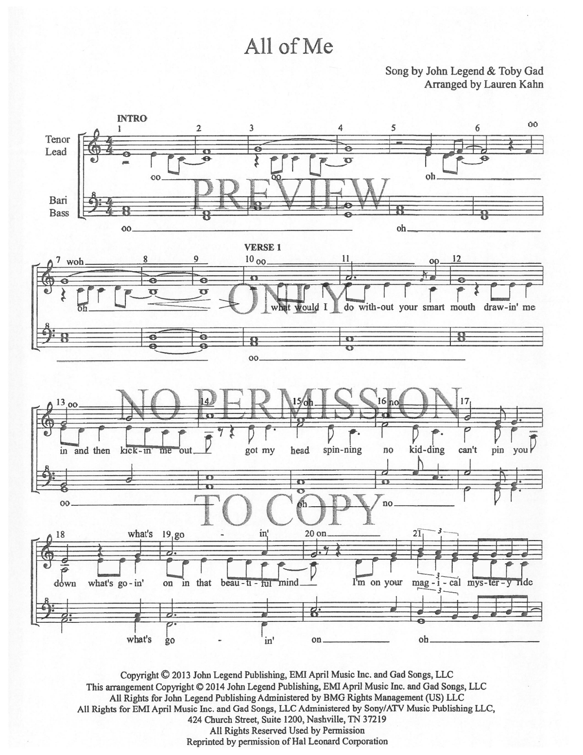 All Of Me — sheet music preview, arranged by Lauren Kahn