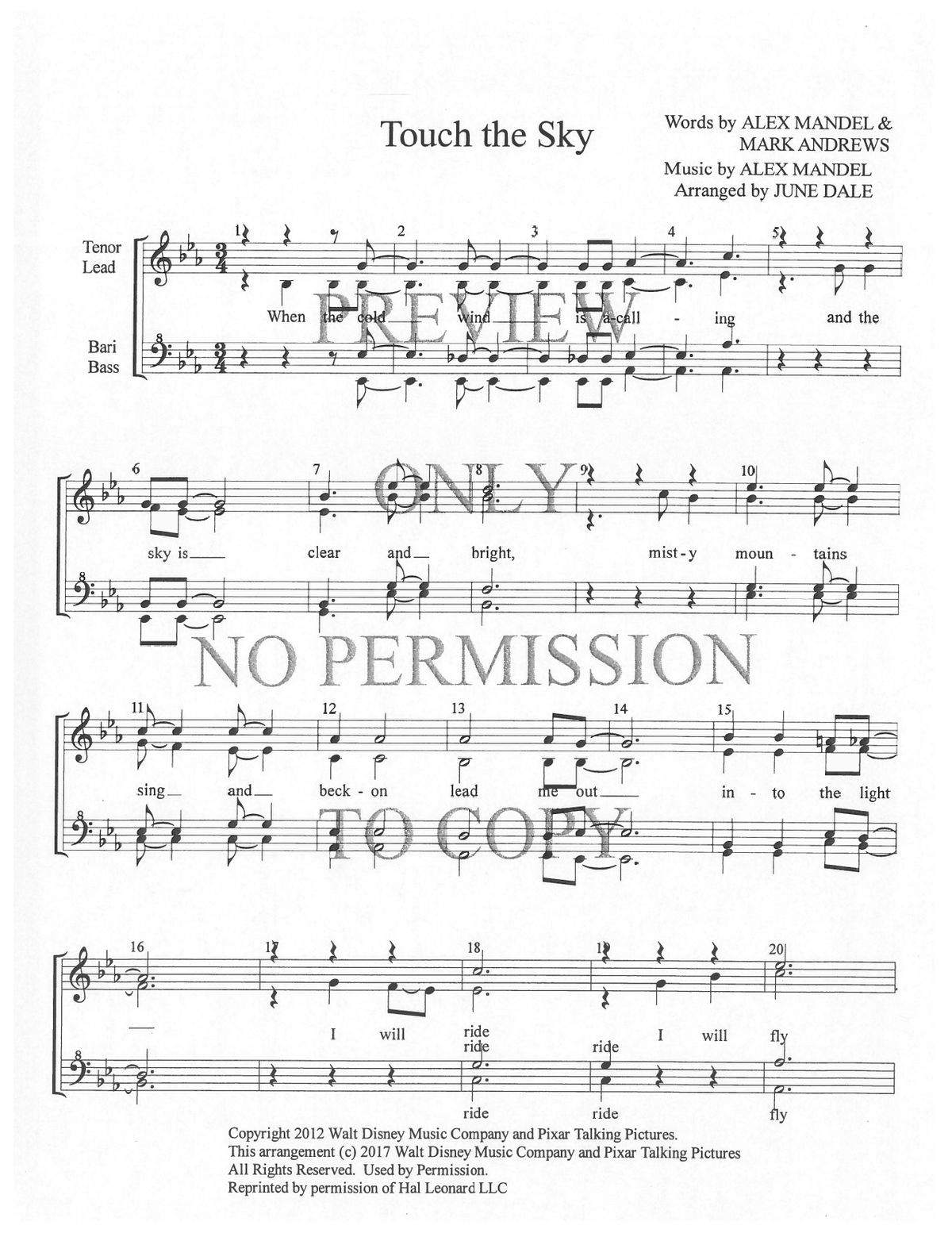 Touch The Sky — sheet music preview, arranged by June Dale