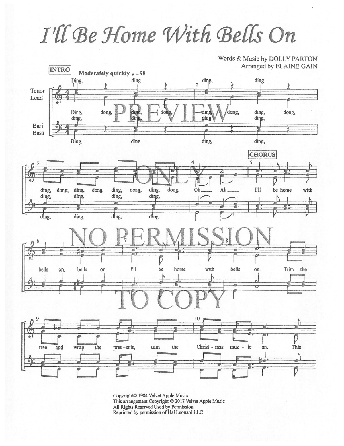 With Bells On (I'll Be Home With Bells On) — sheet music preview, arranged by Elaine Gain