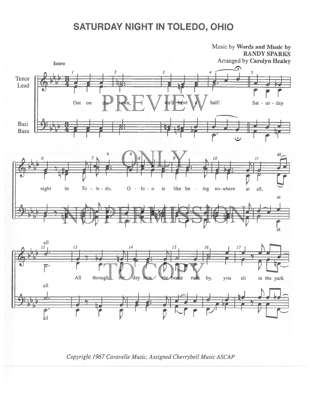 Saturday Night In Toledo, Ohio — sheet music preview, arranged by Carolyn Healey