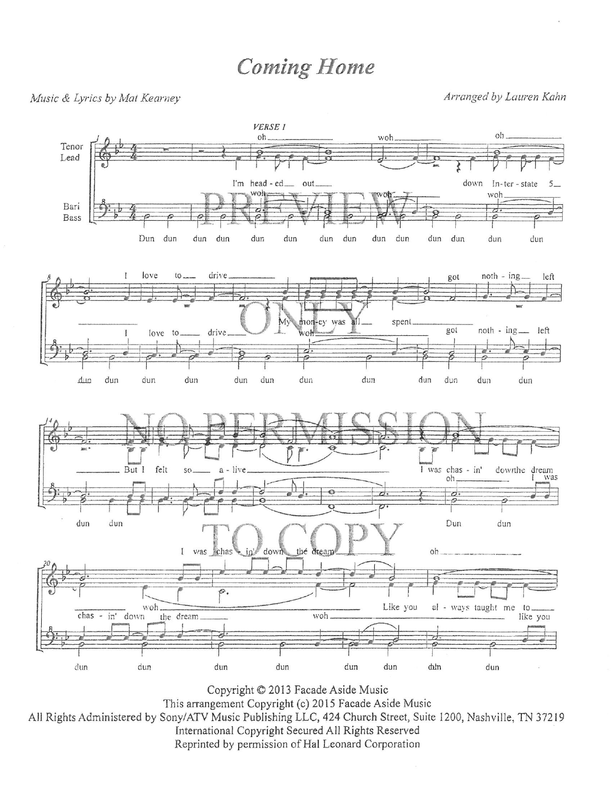 Coming Home — sheet music preview, arranged by Lauren Kahn