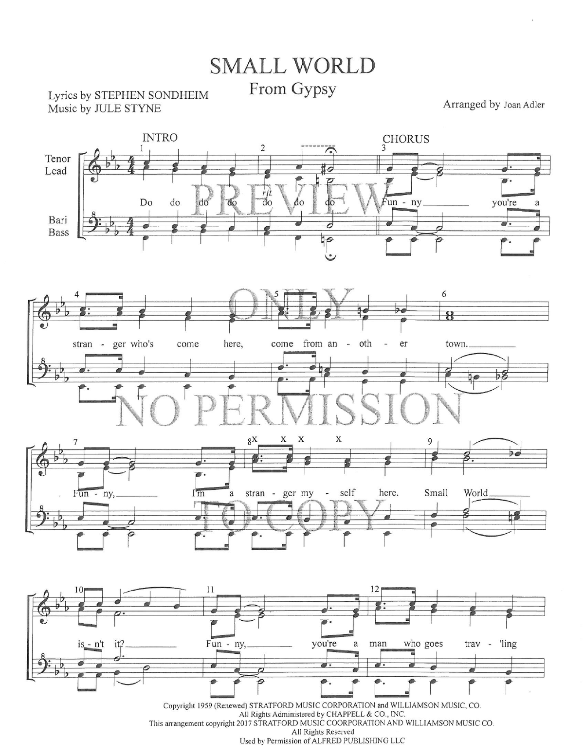 Small World — sheet music preview, arranged by Joan Adler