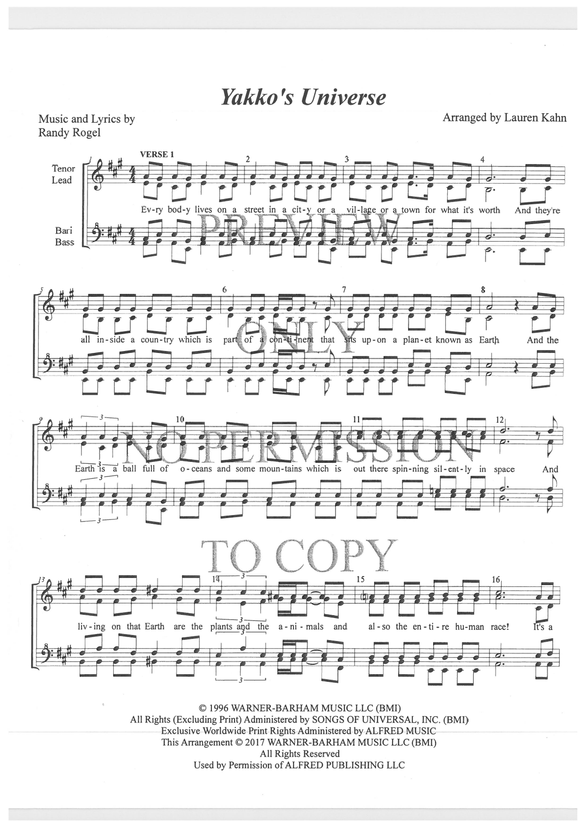 Yakko's Universe — sheet music preview, arranged by Lauren Kahn