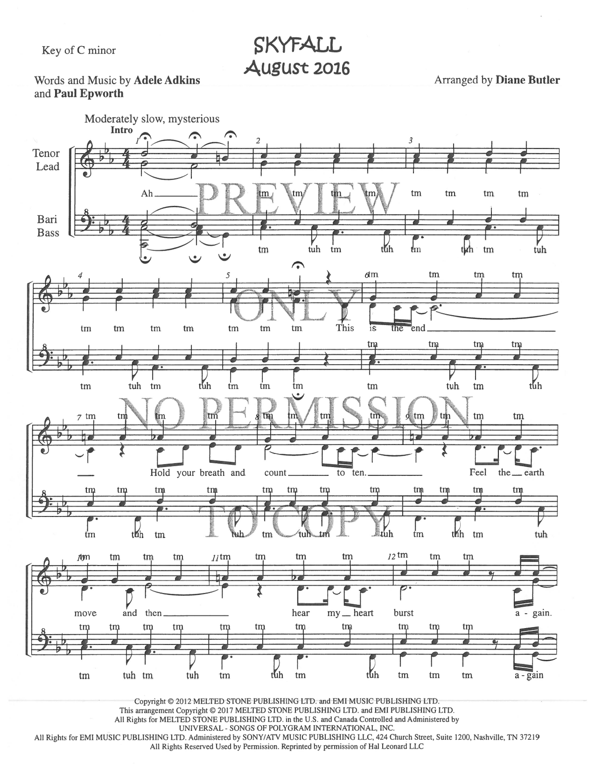 Skyfall — sheet music preview, arranged by Diane Butler