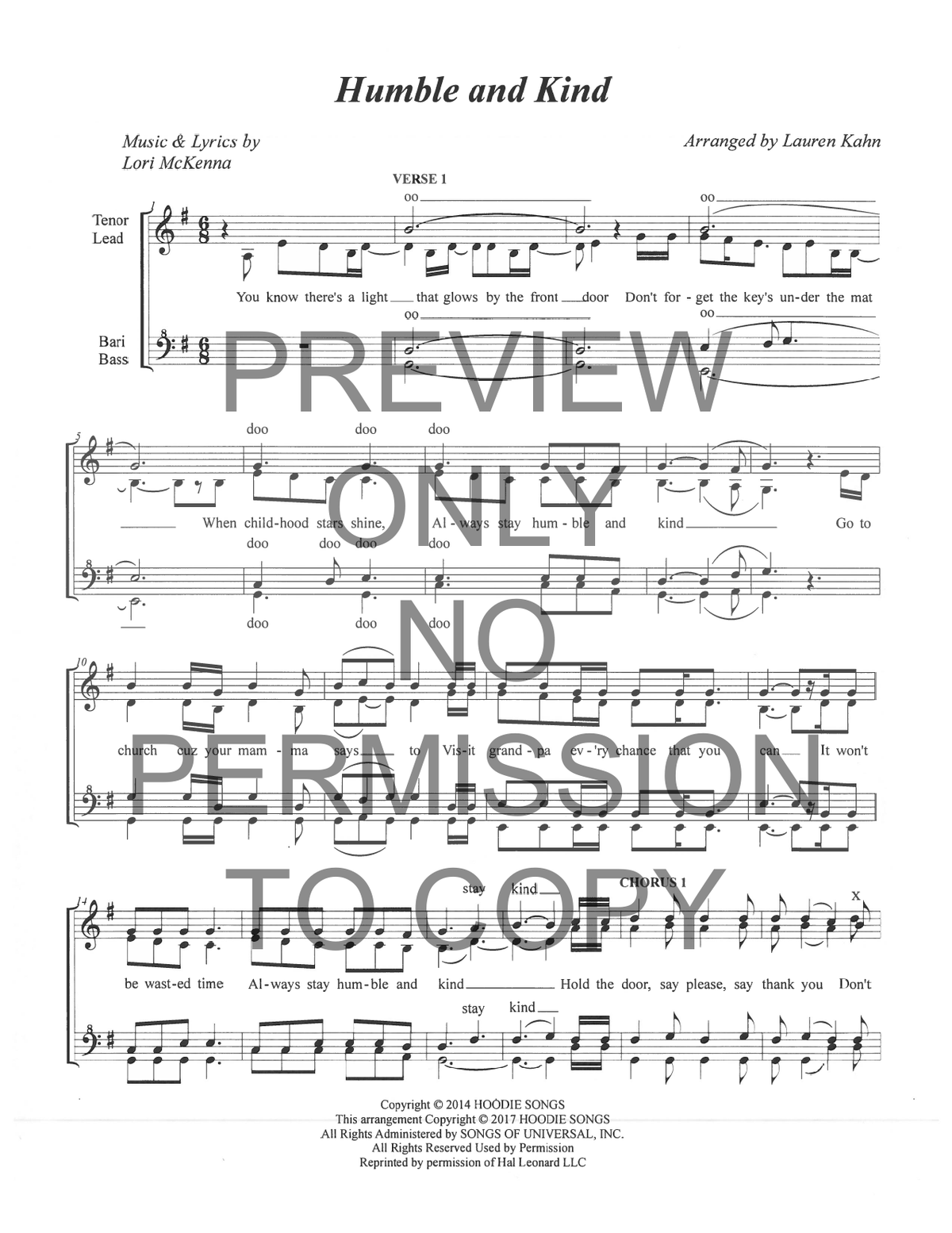 Humble And Kind — sheet music preview, arranged by Lauren Kahn