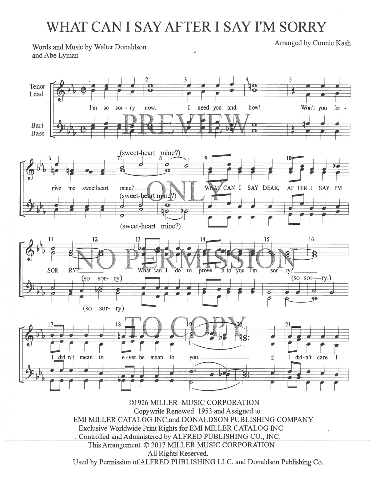 What Can I Say After I Say I'm Sorry — sheet music preview, arranged by Connie Kash