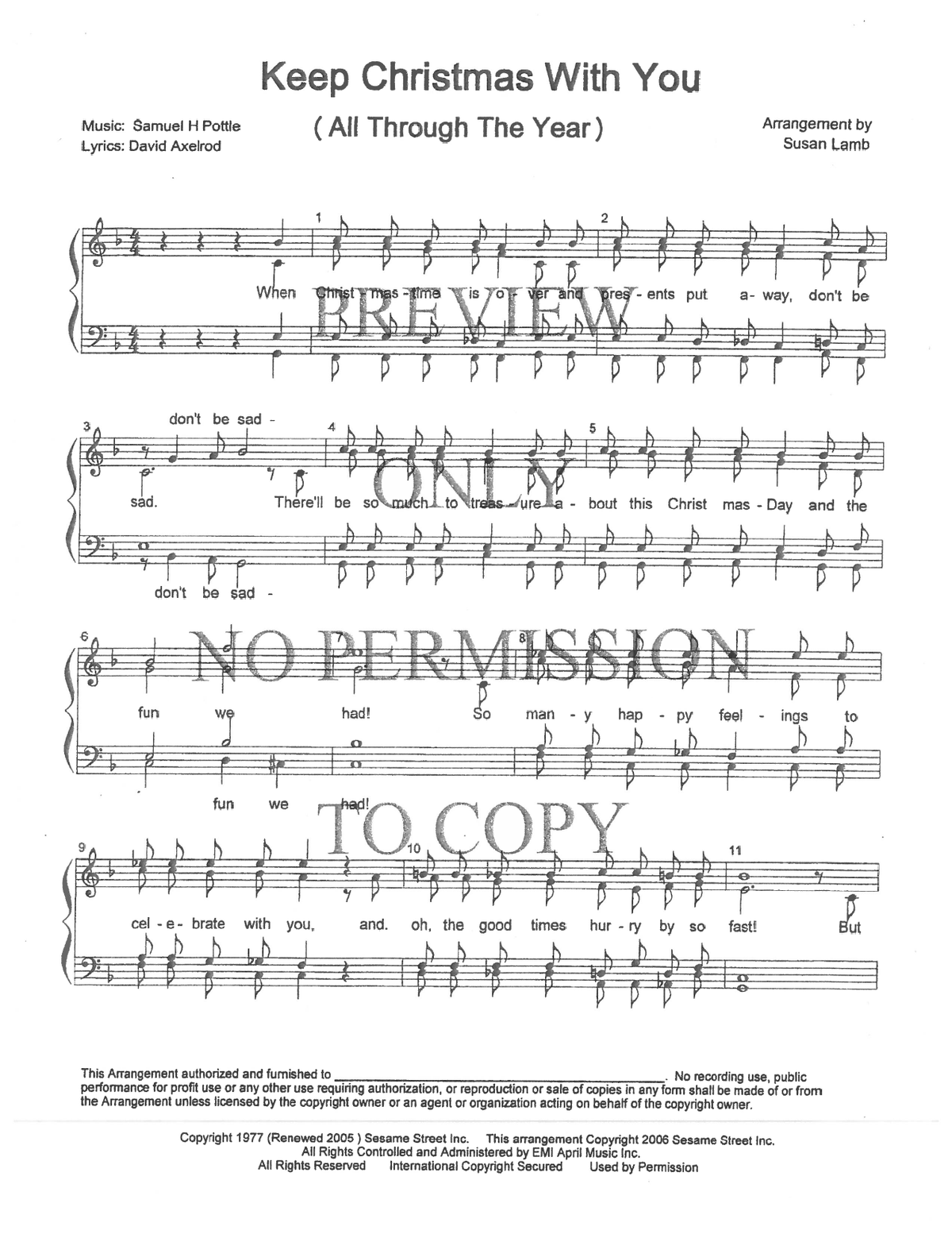 Keep Christmas With You — sheet music preview, arranged by Susan Kegley