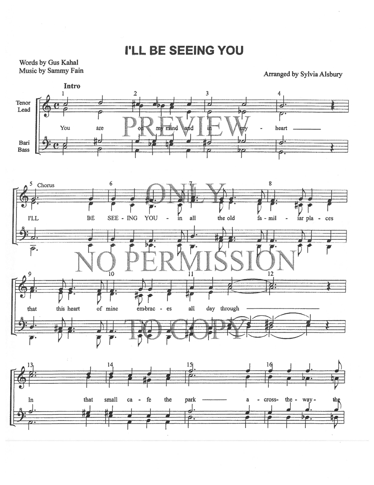 I'll Be Seeing You — sheet music preview, arranged by Sylvia Alsbury