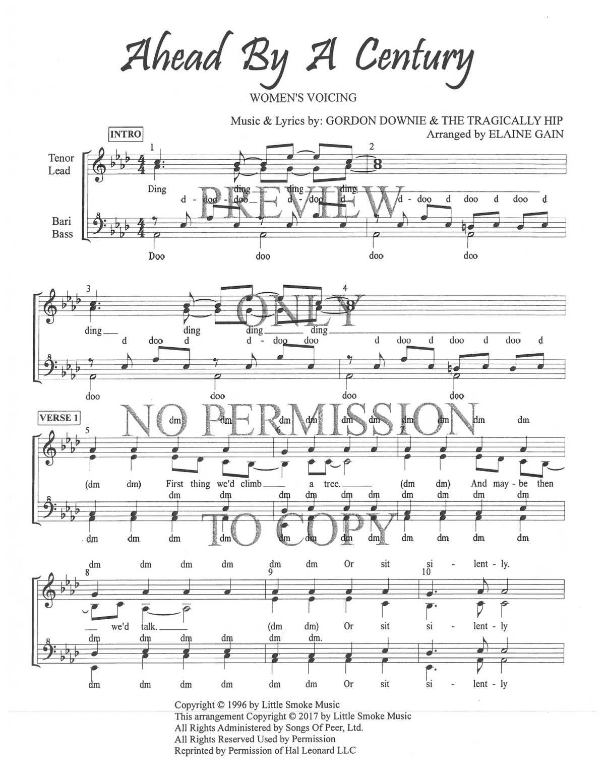Ahead By A Century — sheet music preview, arranged by Elaine Gain
