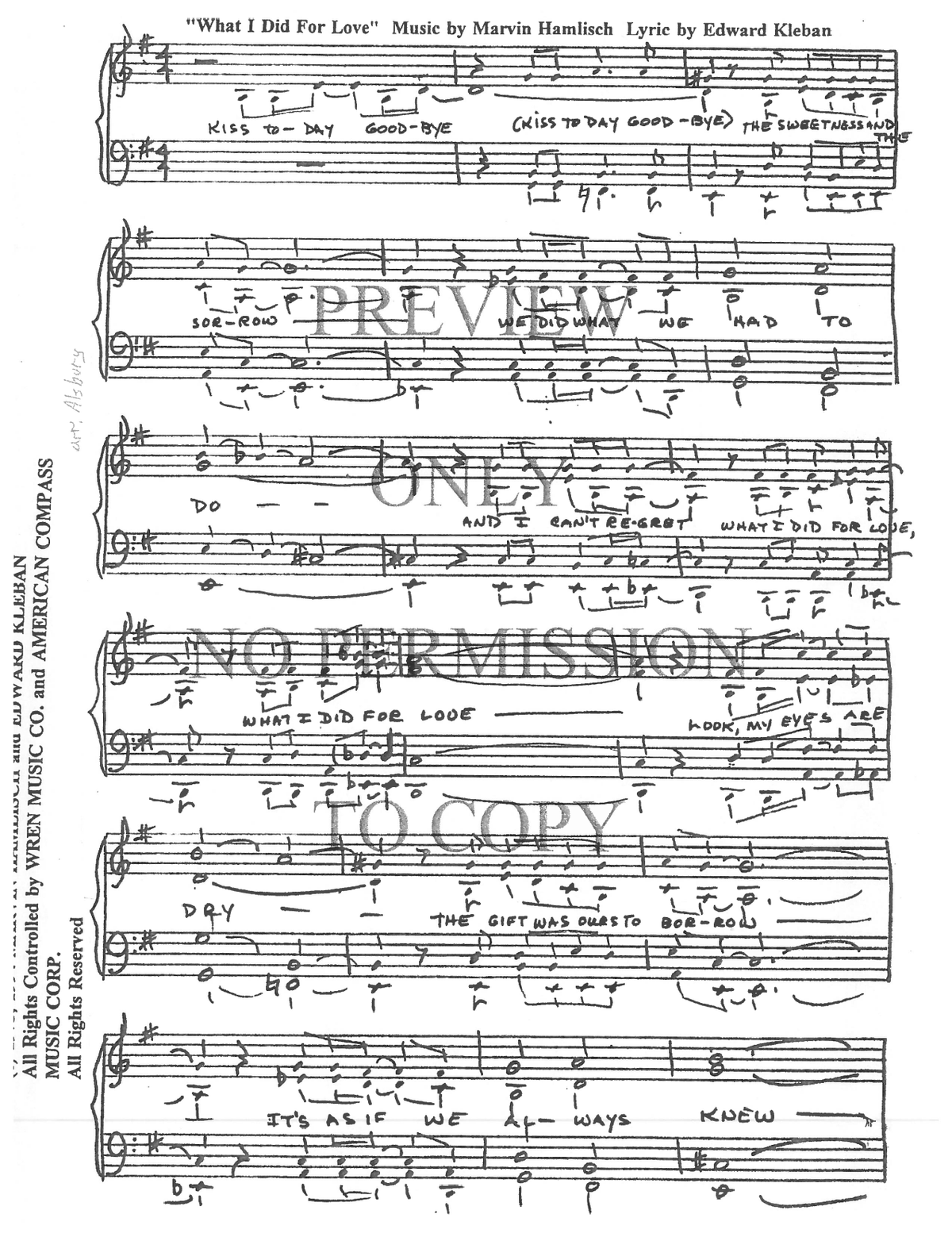 What I Did For Love — sheet music preview, arranged by Sylvia Alsbury