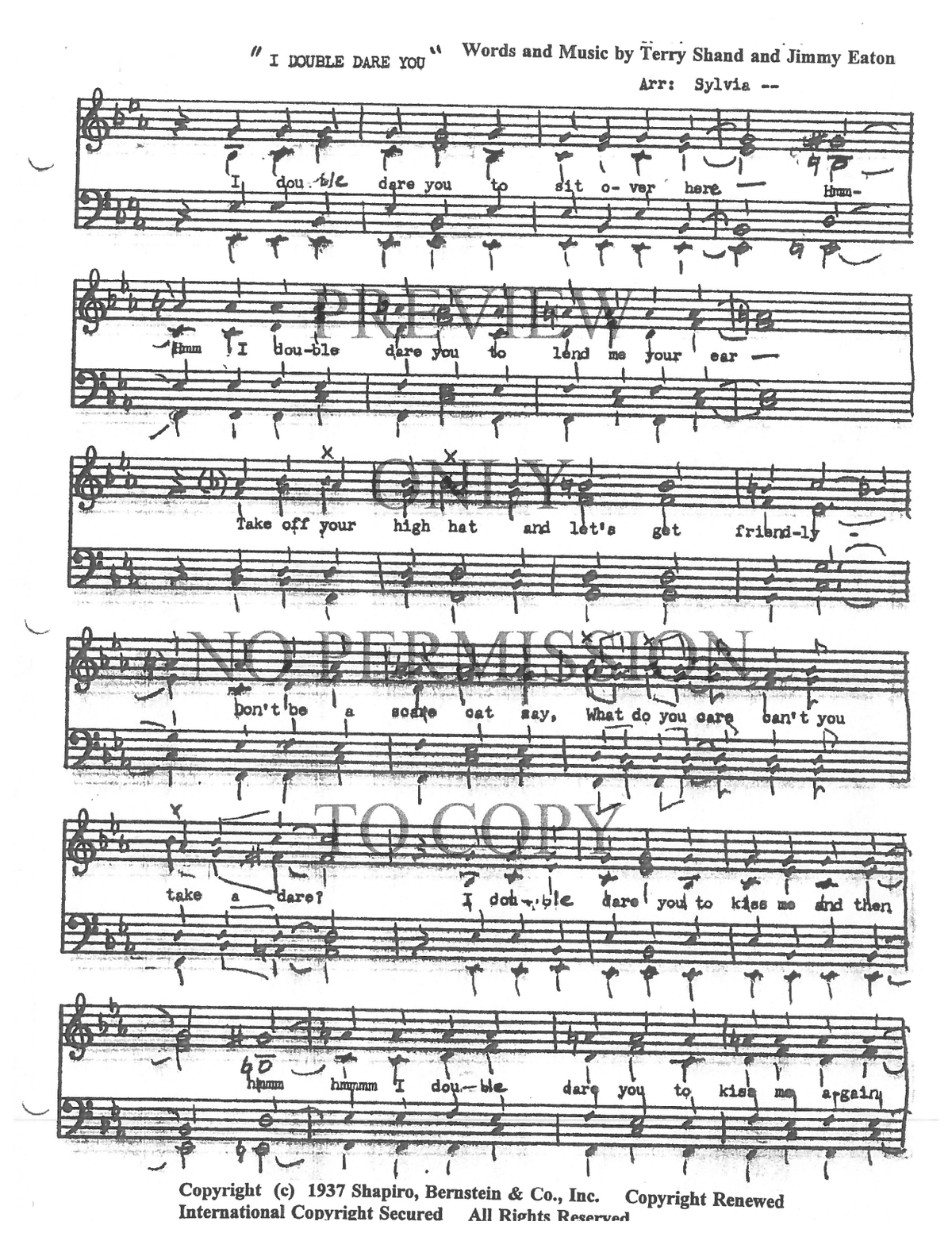 I Double Dare You — sheet music preview, arranged by Sylvia Alsbury