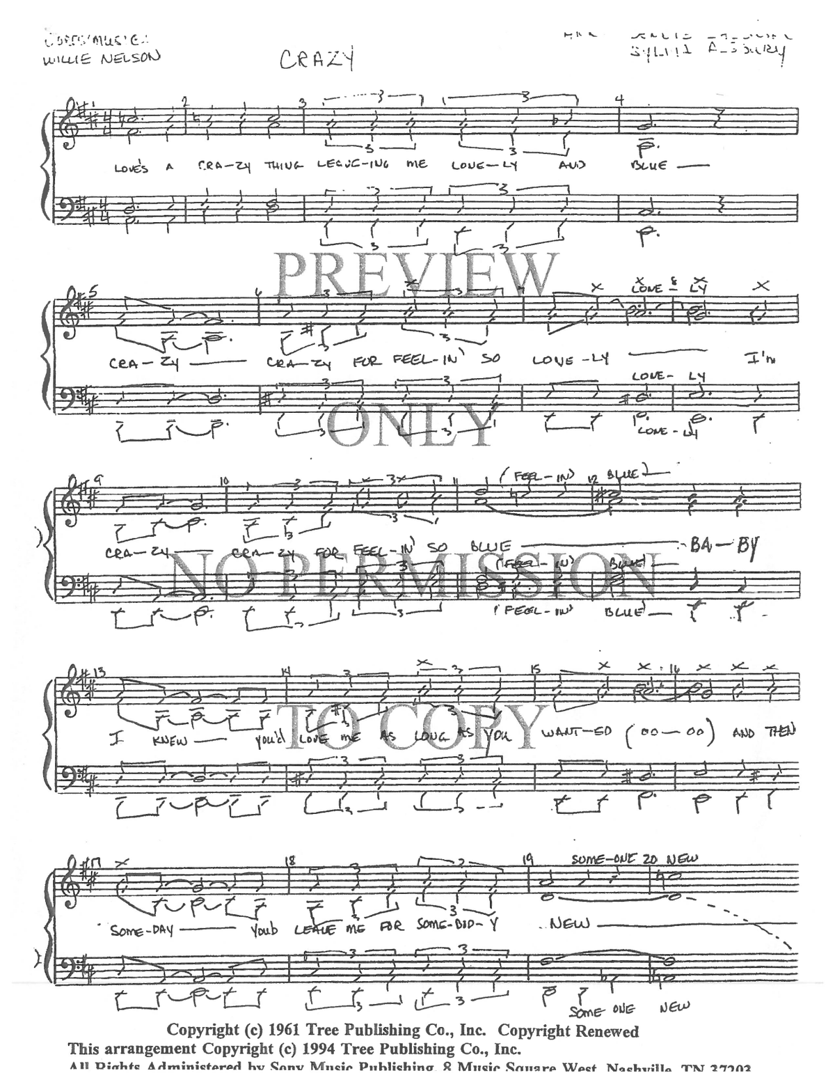 Crazy — sheet music preview, arranged by Sylvia Alsbury