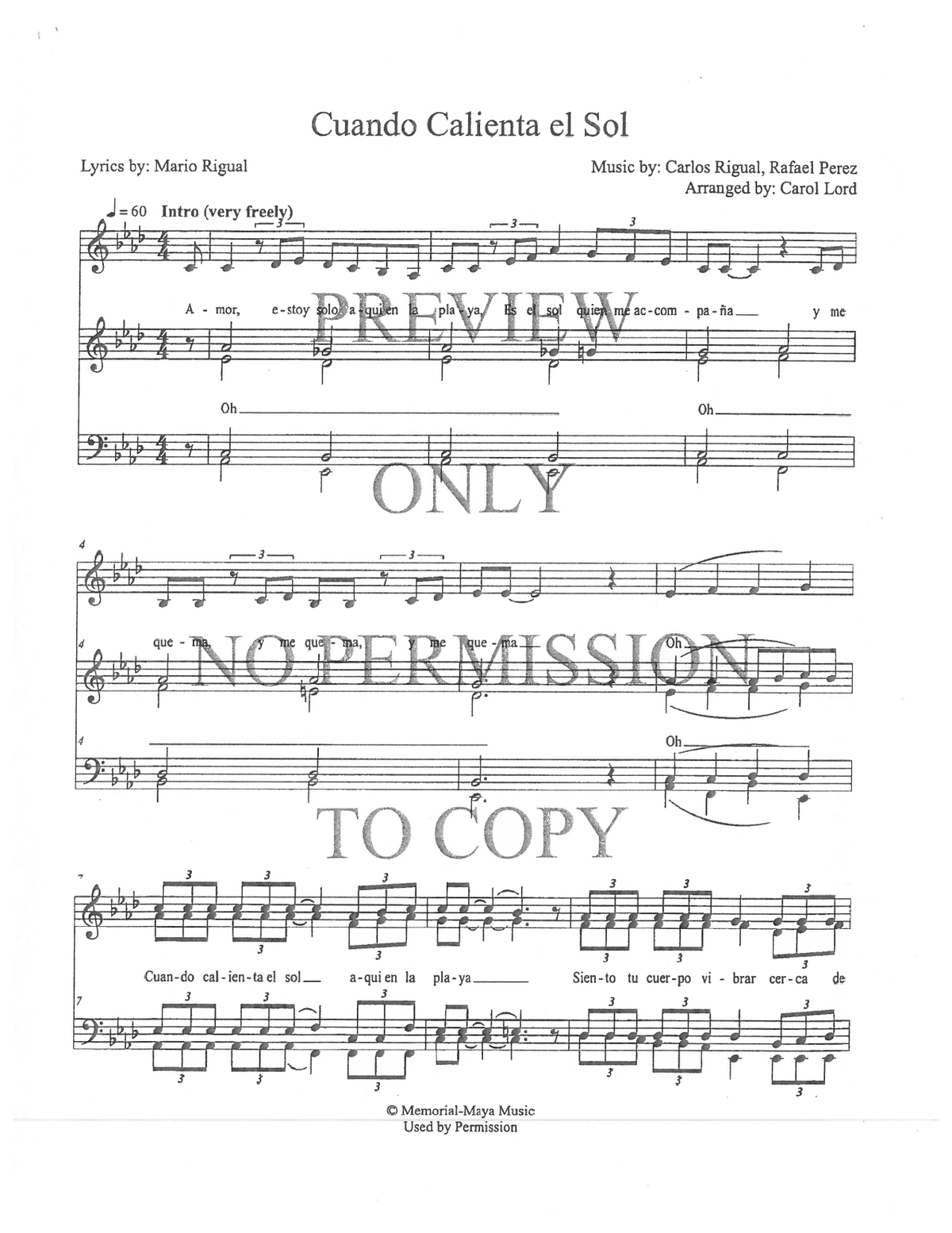 Cuando Calienta El Sol — sheet music preview, arranged by Carol Lord