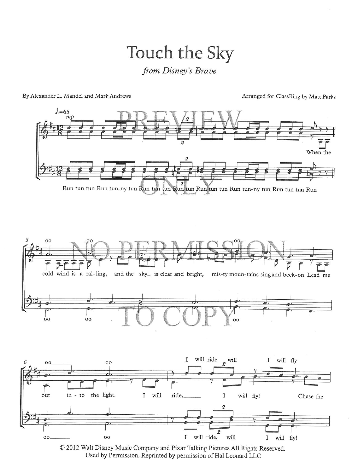 Touch The Sky — sheet music preview, arranged by Matt Parks