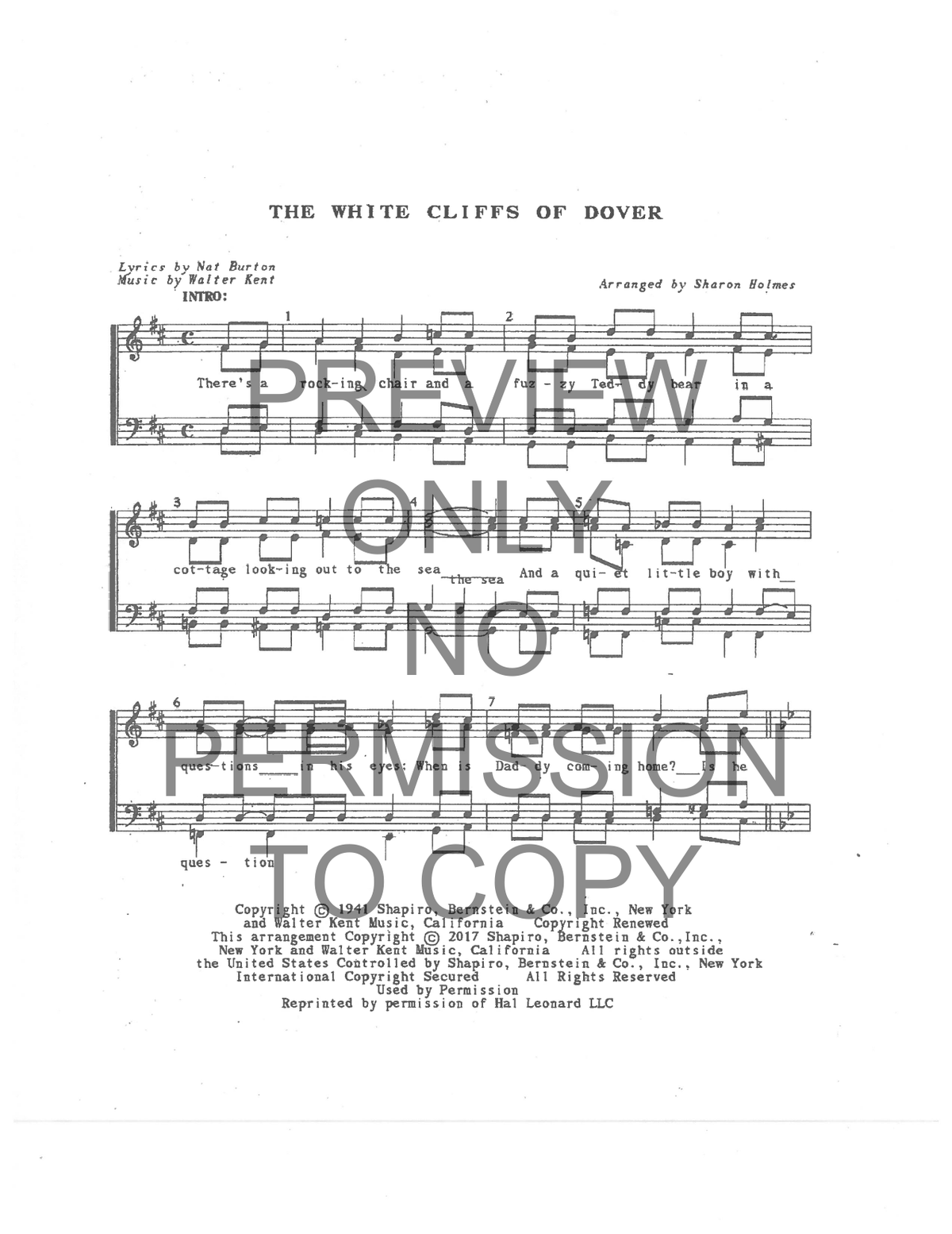The White Cliffs Of Dover — sheet music preview, arranged by Sharon Holmes