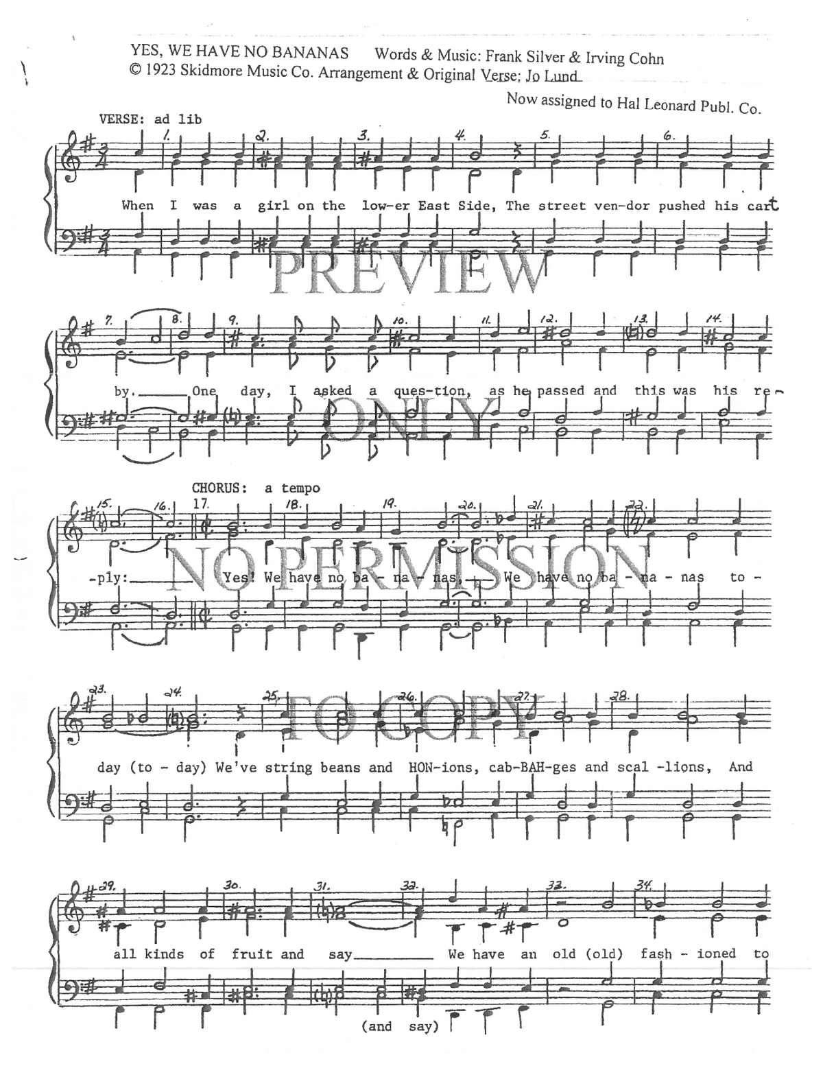 Yes! We Have No Bananas — sheet music preview, arranged by Jo Lund