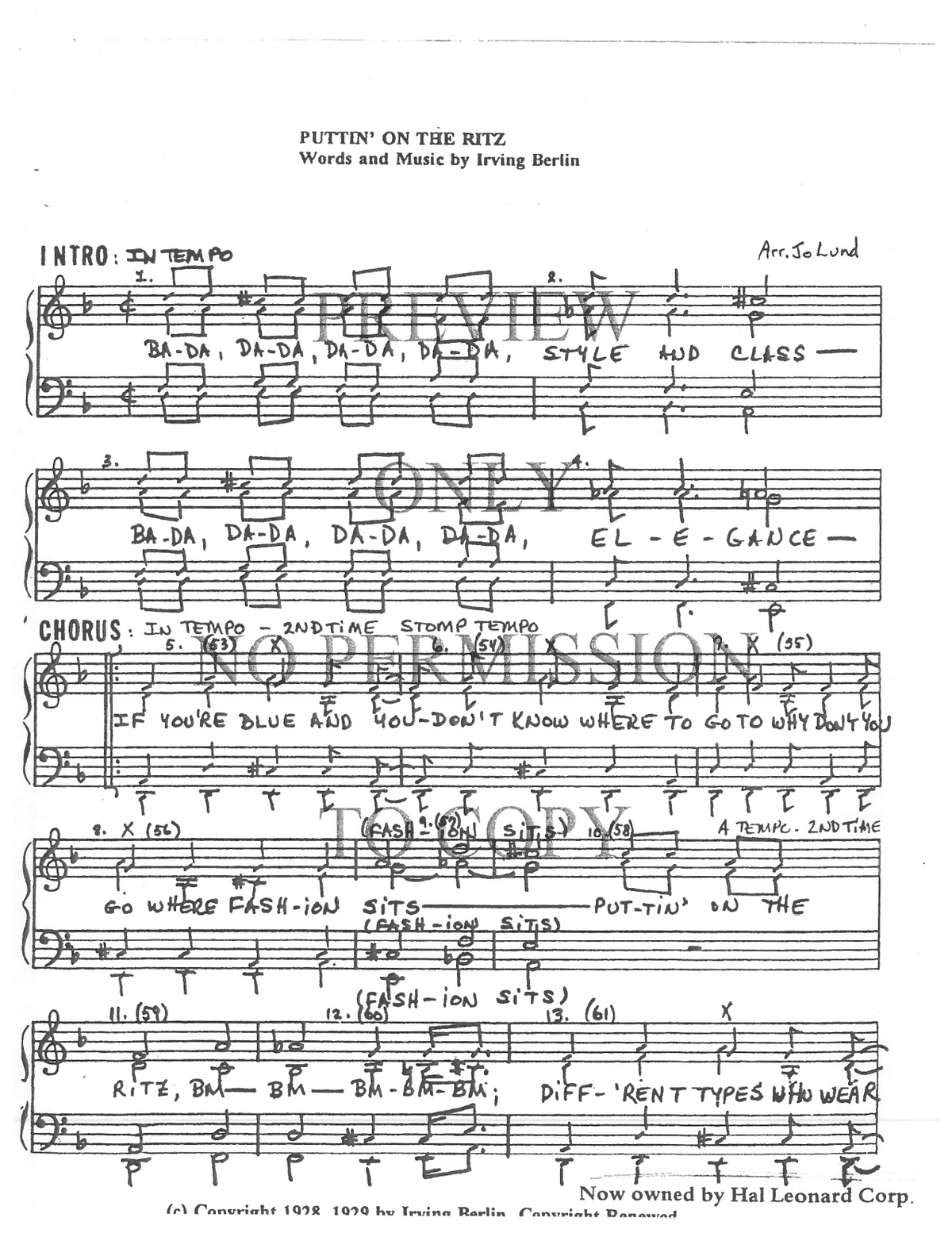 Puttin' On The Ritz — sheet music preview, arranged by Jo Lund