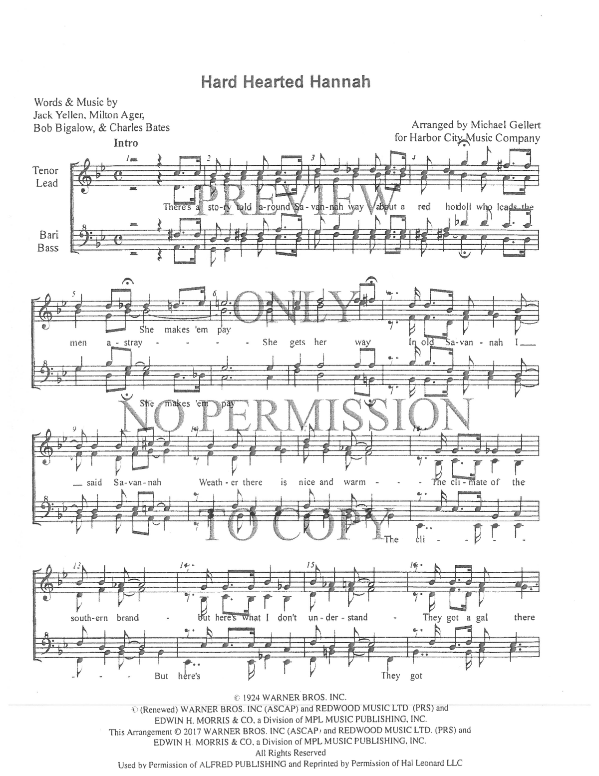 Hard Hearted Hannah — sheet music preview, arranged by Michael Gellert