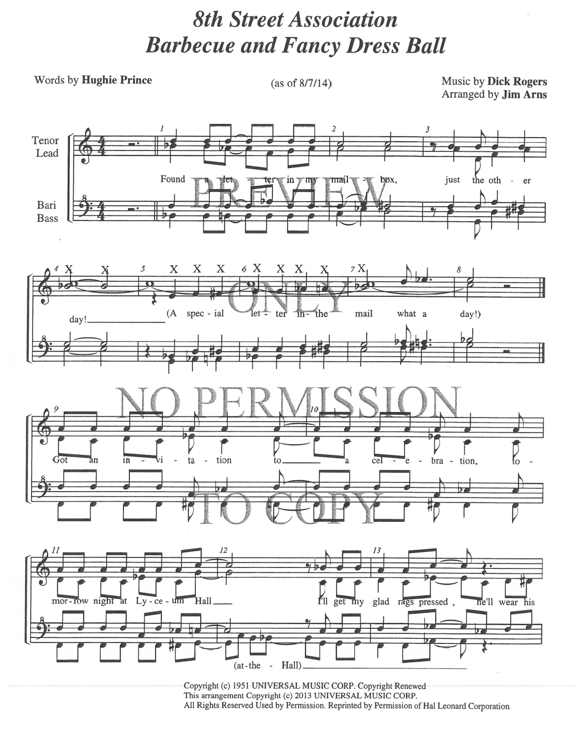 Eighth Street Association (Barbeque And Fancy Dress Ball) — sheet music preview, arranged by Jim Arns
