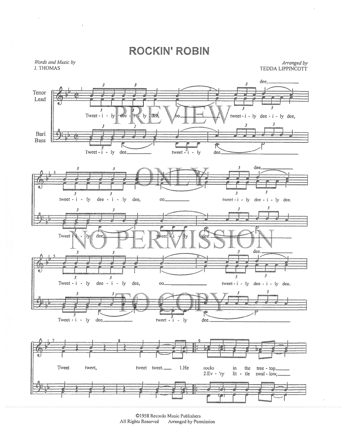 Rockin' Robin — sheet music preview, arranged by Tedda Lippincott