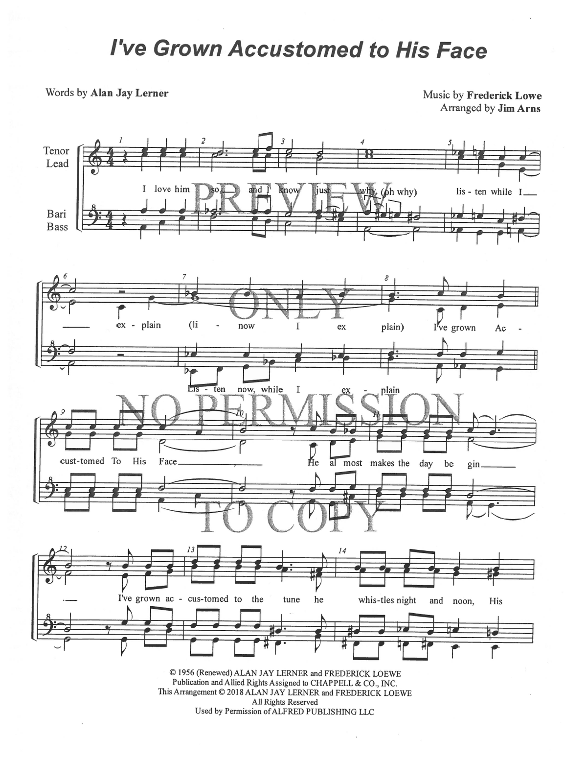 I've Grown Accustomed To His Face — sheet music preview, arranged by Jim Arns