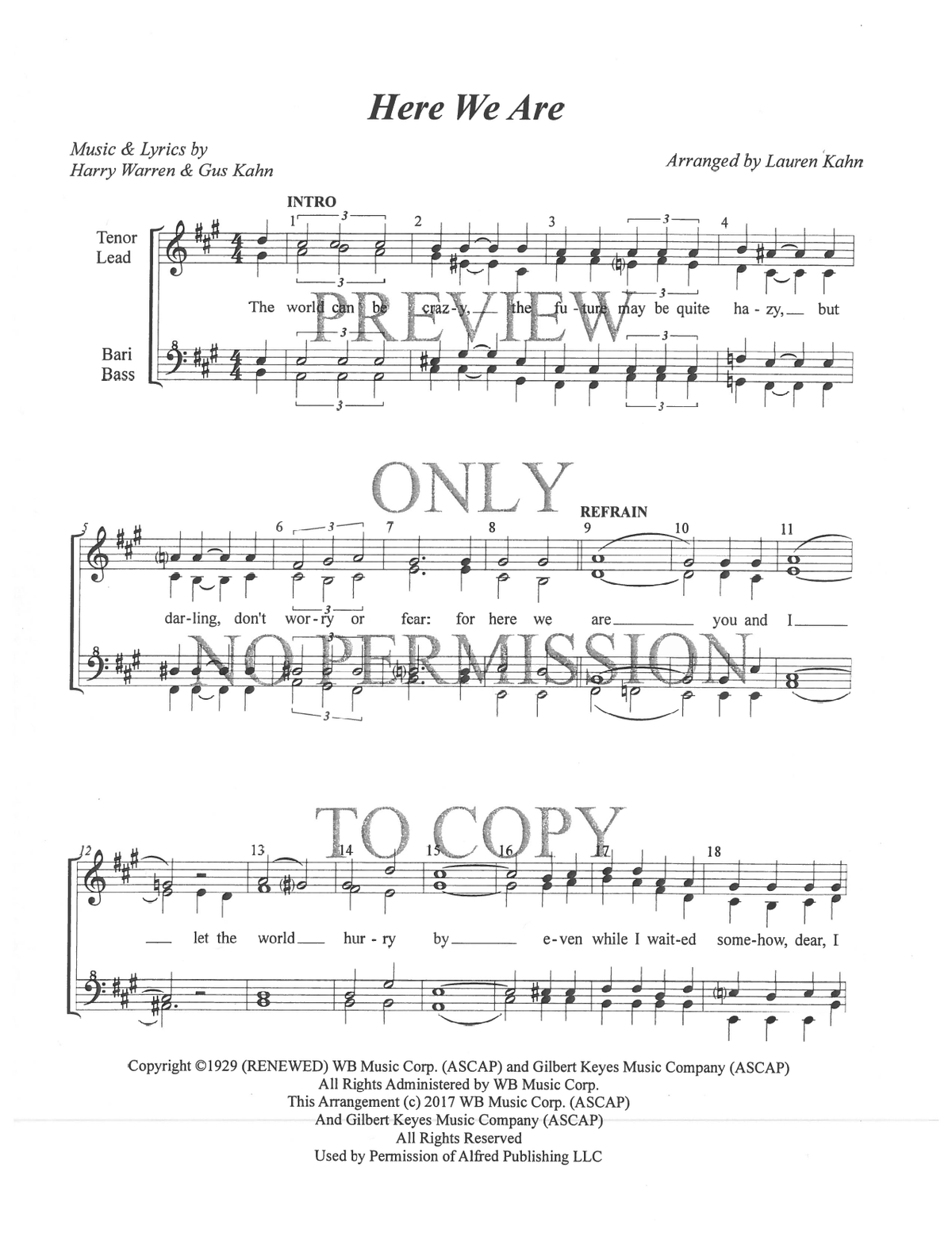 Here We Are — sheet music preview, arranged by Lauren Kahn