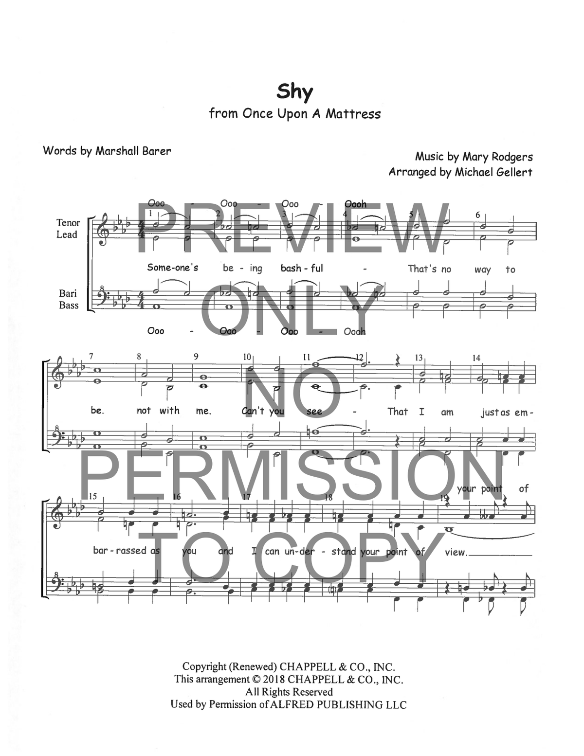Shy — sheet music preview, arranged by Michael Gellert
