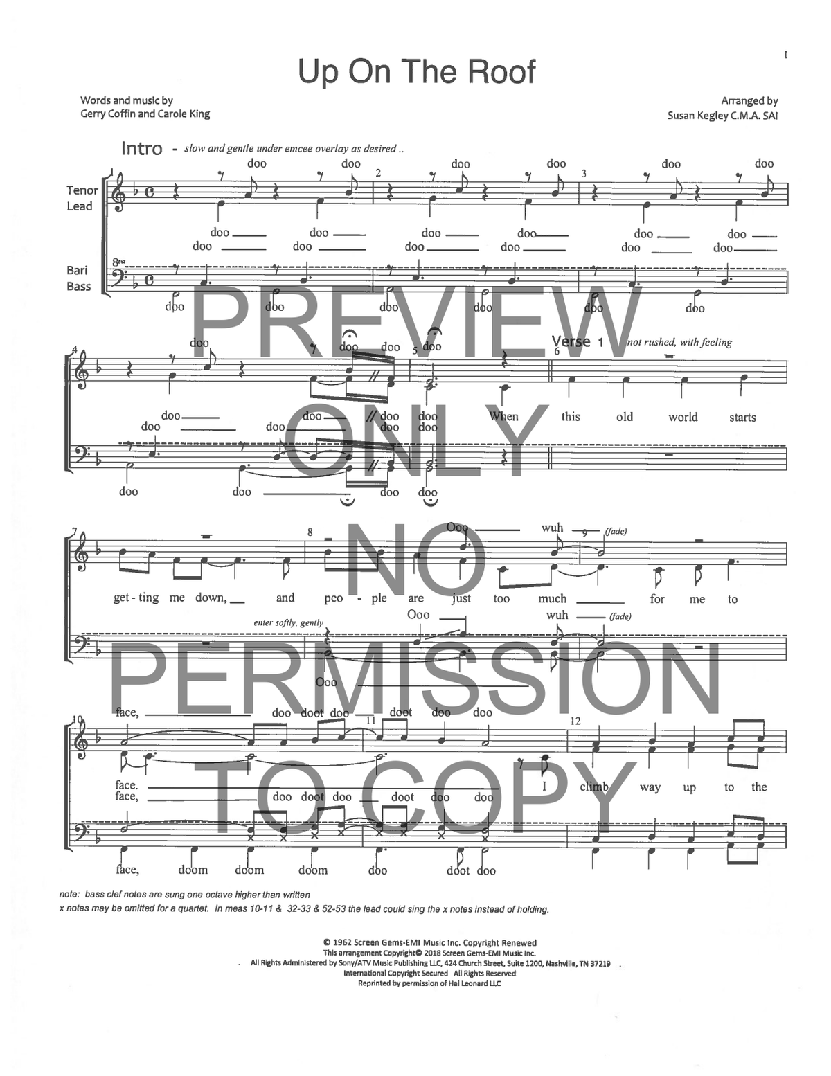 Up On The Roof — sheet music preview, arranged by Susan Kegley