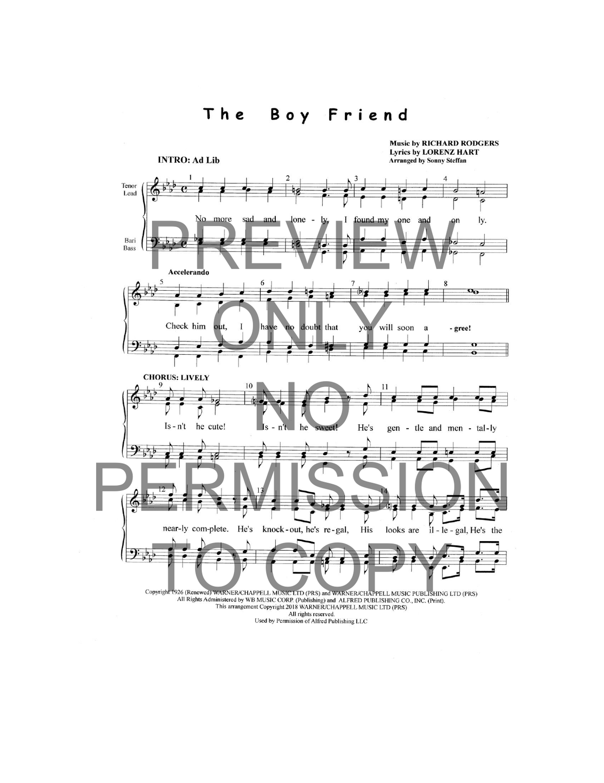 The Boyfriend — sheet music preview, arranged by Sonny Steffan