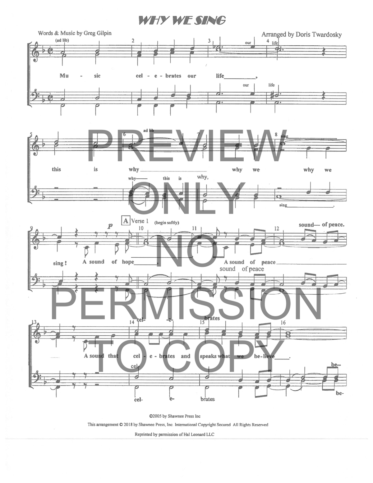 Why We Sing — sheet music preview, arranged by Doris Twardosky