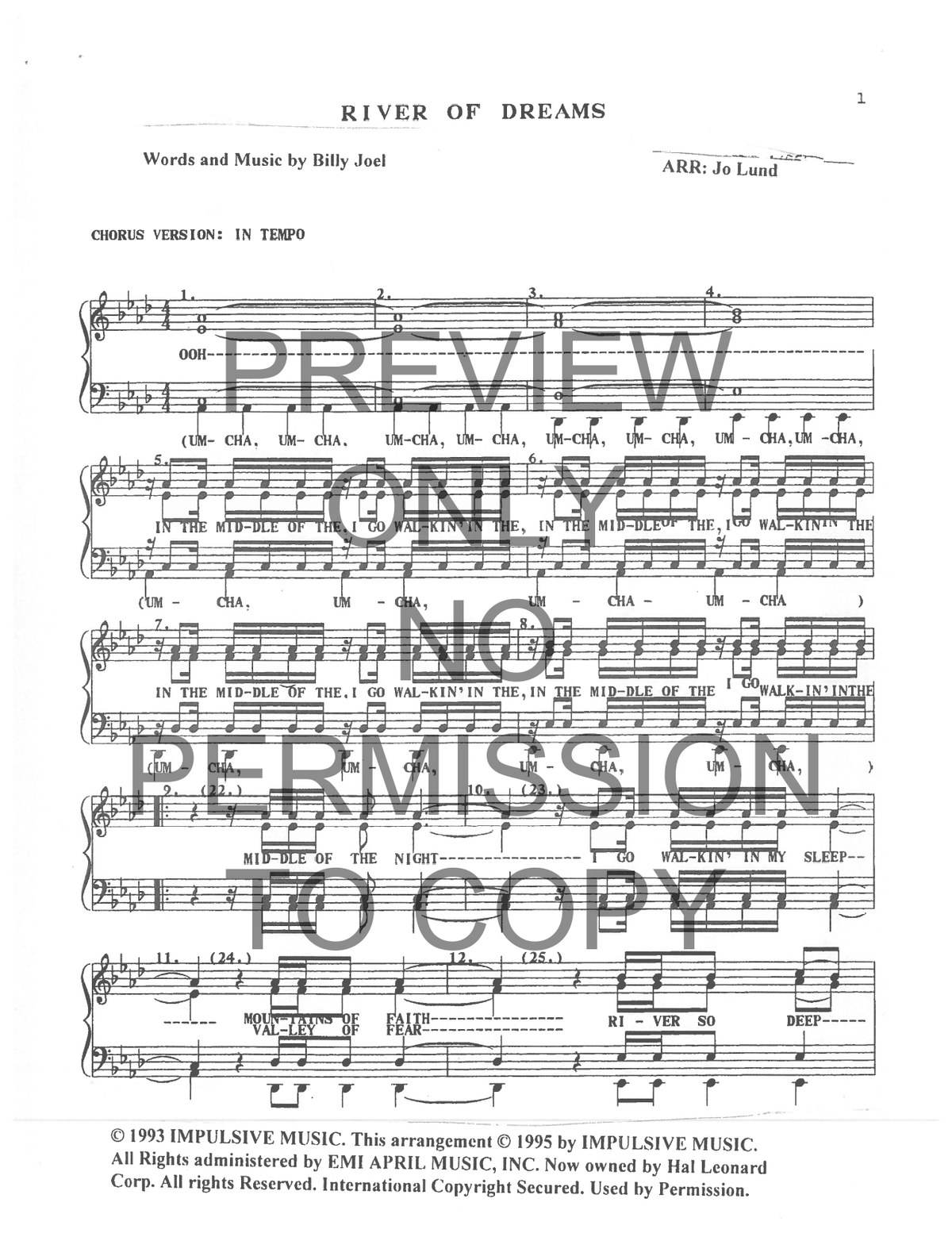 River Of Dreams — sheet music preview, arranged by Jo Lund