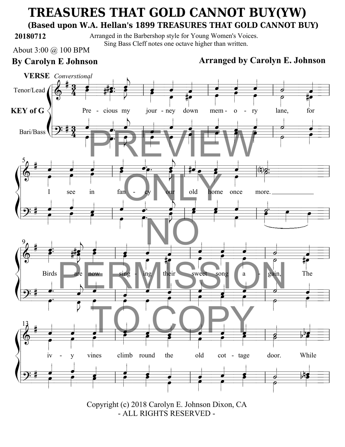 YW - Treasures That Gold Cannot Buy — sheet music preview, arranged by Carolyn Johnson