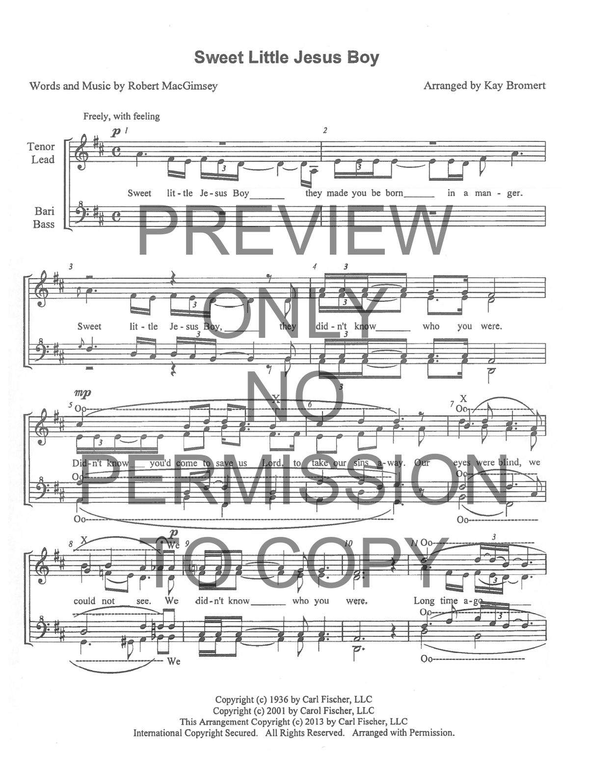 Sweet Little Jesus Boy — sheet music preview, arranged by Kay Bromert