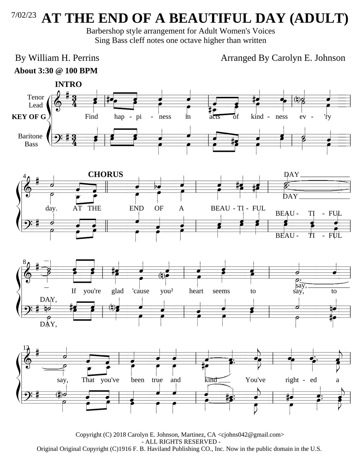 At The End Of A Beautiful Day — sheet music preview, arranged by Carolyn Johnson