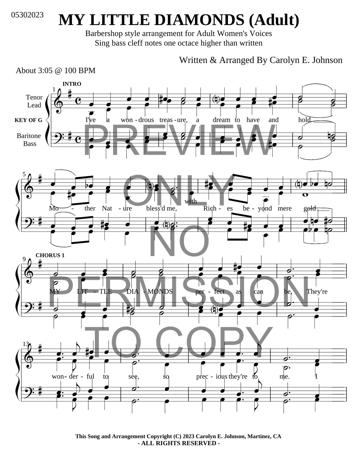 My Little Diamonds — sheet music preview, arranged by Carolyn Johnson